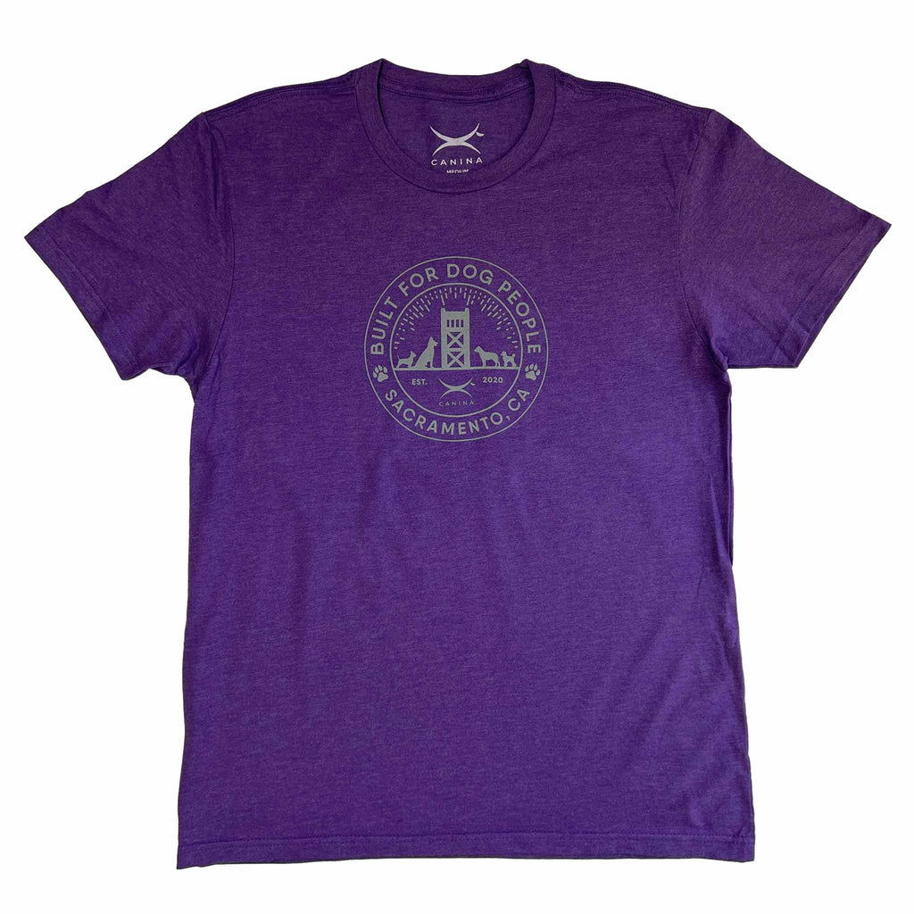 Canina "Sactown" Sacramento t-shirt in purple with gray print to represent the Sacramento Kings NBA basketball team