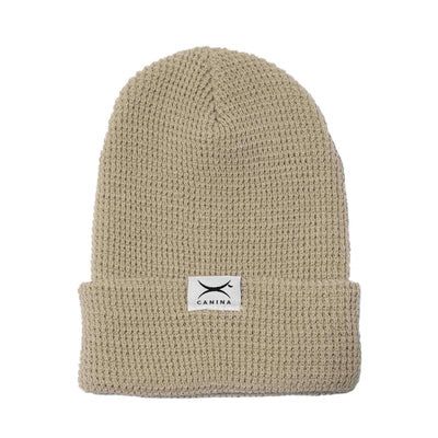 Canina waffle beanie with label in cream / birch