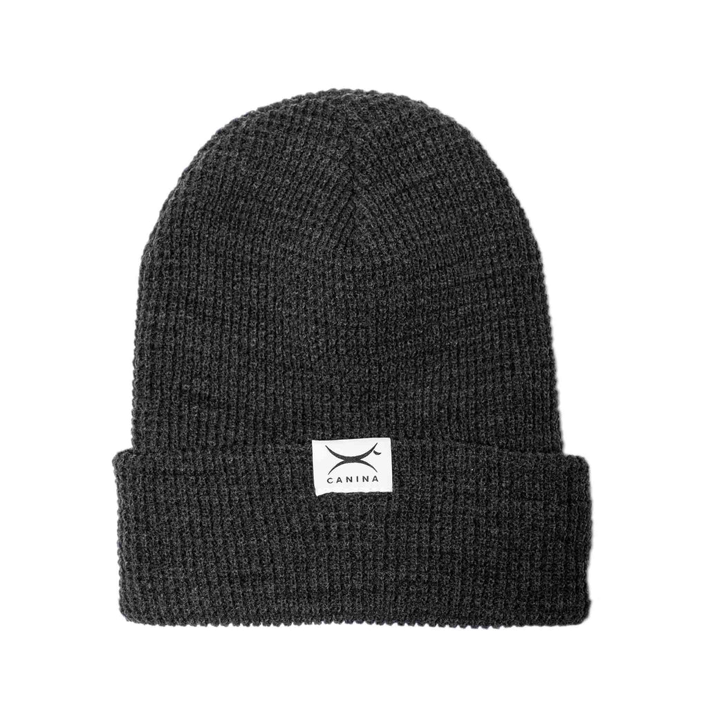 Canina waffle beanie with label in charcoal / dark gray
