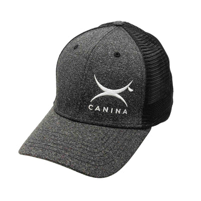 Canina embroidered logo trucker / snapback hat in heather gray and black